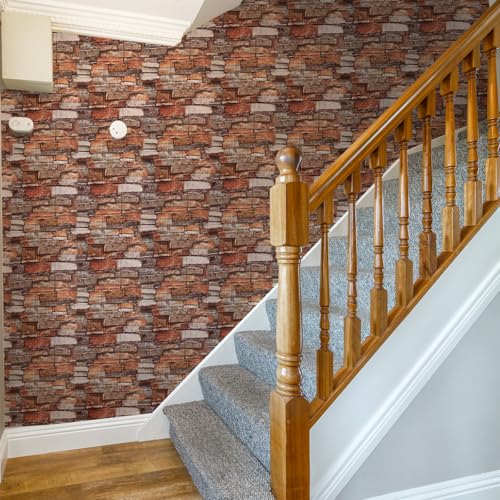 Peel and Stick 3D Foam Stone Wall Panels, Self Adhesive Wallpaper - color: Red Brick, size: 30 PACK