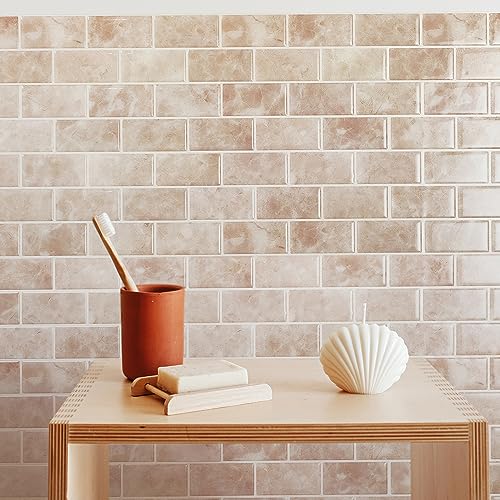 Smart Tiles Peel and Stick backsplash, Subway Latte Beige, 10.95"x9.7" - color: Latte Beige