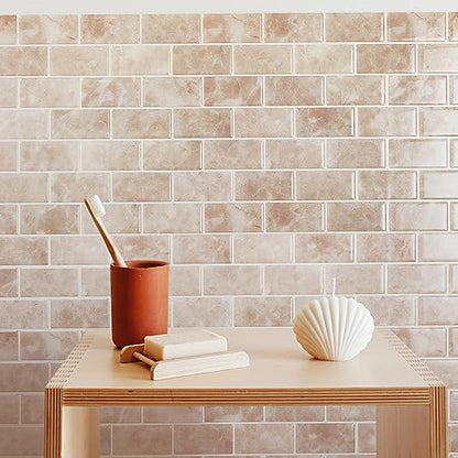 Smart Tiles Peel and Stick backsplash, Subway Latte Beige, 10.95"x9.7" - color: Latte Beige