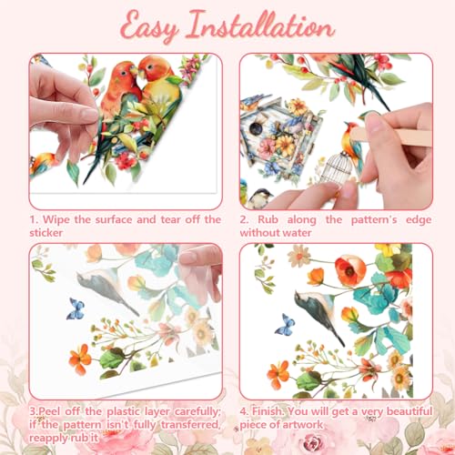 Peacoblue Birds and Flowers Rub On Transfers for Furniture Craft 6"x12" - style: Birds and Flowers
