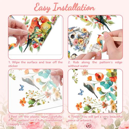 Peacoblue Birds and Flowers Rub On Transfers for Furniture Craft 6"x12" - style: Birds and Flowers
