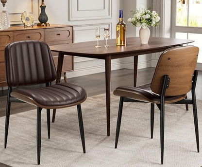 REONEY Dining Chairs Set of 4, Mid-Century Modern Kitchen Chairs, Brown - color: Dark Brown Vertical Stripes