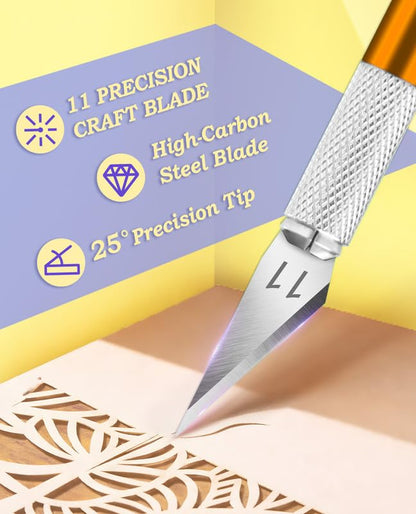 DIYSELF Hobby Knife Kit with 20#11 Blades, Aluminum Handle, 6-Inch Ruler - color: Gold-20pcs