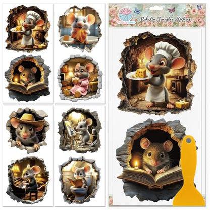 GLOBLELAND 4 Sheets 3D Mouse Rub on Transfers Mousehole Furniture Decor Transfers Animals Decal Transfers Stickers for Bedroom Living Room Desk Table Decoration - style: Mouse