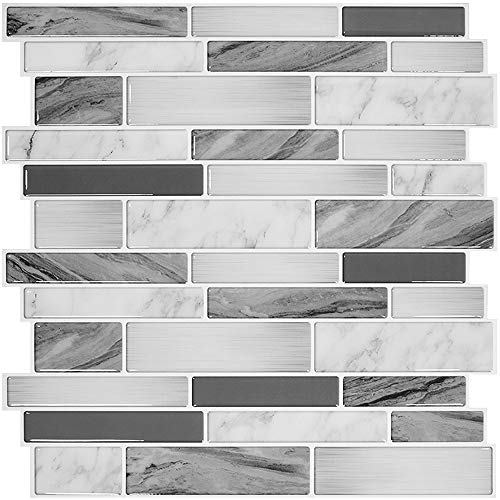 STICKGOO Thicker Design Peel and Stick Tile Backsplash, 12”×12”Stick on Backsplash for Kitchen, Self Adhesive Tile Stickers for Kitchen Backsplash and Bathroom(10 Sheets, Gray) - color: Grey
