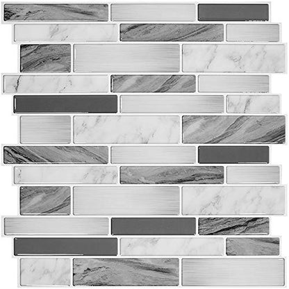 STICKGOO Thicker Design Peel and Stick Tile Backsplash, 12”×12”Stick on Backsplash for Kitchen, Self Adhesive Tile Stickers for Kitchen Backsplash and Bathroom(10 Sheets, Gray) - color: Grey