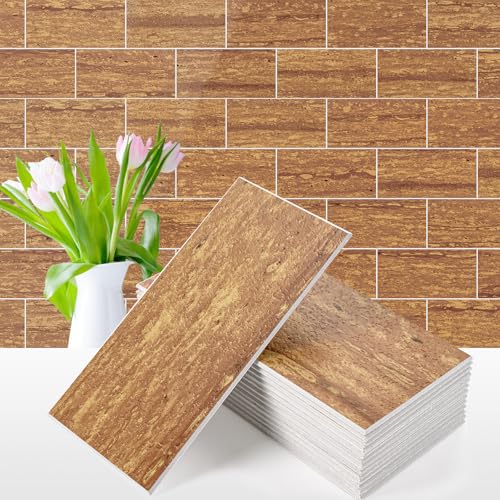Vamos Tile 100 Pieces Peel and Stick Backsplash Tile, 3" x 6" Subway Tile - color: Red Travertine