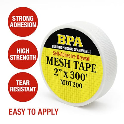 BPA Mesh Drywall Tape, 2 Inch x 300 Ft Roll – Self-Adhesive Fiberglass Joint Tape for Drywall Repair, Cracks, and Wall Reinforcement (Pack of 2) - size: 8 inches (Pack of 2)