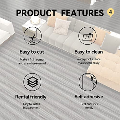 Woodgrain Vinyl Floor Roll, 11.8" x 590", Quick‑Apply Peel & Stick - color: Grey, size: 590"*11.8"