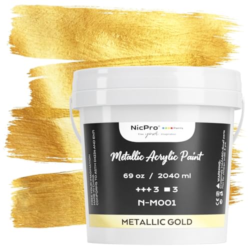 Nicpro Metallic Gold Acrylic Paint, 69oz/2040ml Large Gold Leaf Paint - color: Gold, size: 69 Fl Oz (Pack of 1)