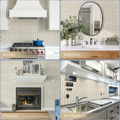 STICKGOO Peel and Stick Backsplash Tiles, 12 x 12 in, White/Yellow Slate - color: Beige Yellow +Matt Pure White