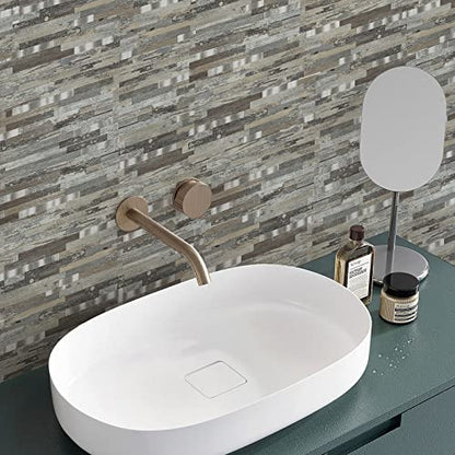 Midcard 10 Sheets Peel and Stick Backsplash PVC Wall Tile,for Kitchen Backsplash - color: Rectangular Distressed Silvery Moon