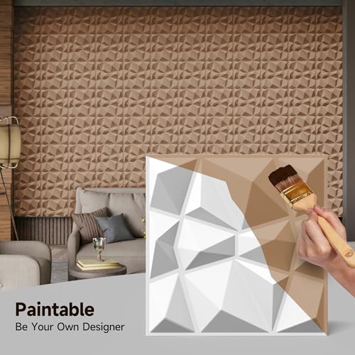 INMOZATA 3D Wall Panels, Diamond Textured PVC Accent Wall Panels - color: B_White