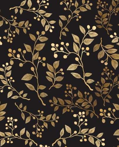 Black Gold Vine Leaf Floral Peel and Stick Wallpaper 17.5" x 118" - color: Black/Gold, size: 17.5" x 118"