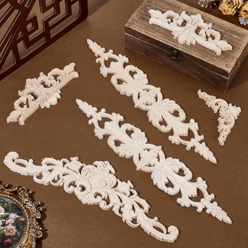 PH PandaHall 14pcs 4 Styles Wood Appliques and Onlays Carved Flower Decorative Wooden Furniture Embellishments Carving Decals DIY Carved Furniture Appliques for Bed Door Cabinet Wall Cupboard Wardrobe