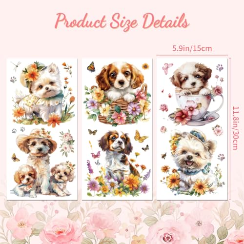 Peacoblue Dogs and Flowers Rub On Transfers for Furniture Craft 6"x12" - style: Dogs and Flowers