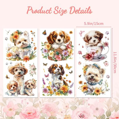 Peacoblue Dogs and Flowers Rub On Transfers for Furniture Craft 6"x12" - style: Dogs and Flowers