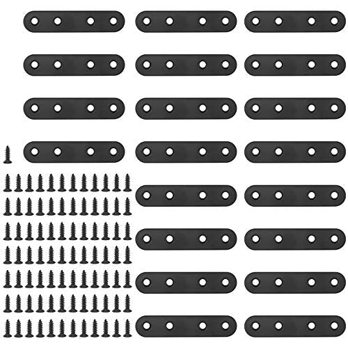 Glarks 20 Sets 80mm Flat Straight Corner Brace Black Metal Joint Plate Connector Repair Fixing Bracket with 85Pcs Screws for Wood Furniture (80x2mm) - size: 80x2mm