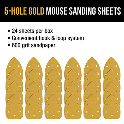 Dura-Gold Mouse Detail Sander Sandpaper Sanding Sheets, 5 Hole, 600 Grit - size: 600-Grit