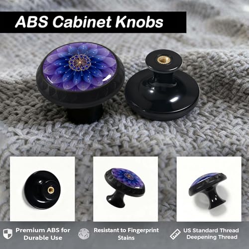 4 Pack Purple Mandala Flower Cabinet Knobs for Kitchen Bathroom - size: 1.37"L x 1.1"W