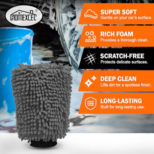 HOMEXCEL Car Wash Mitt, Microfiber Washing Glove, 10.2" x 6.7 ", 2 PK Grey - color: Grey
