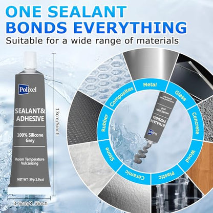 Gray RTV Silicone Sealant Adhesive 100% High Temperature Silicone Caulk Waterproof Stronger Adhesion Shrink & Crack Proof for Automotive Kitchen Bathroom Window Gasket -1.8oz/50g - color: Gray
