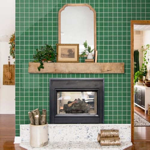 Commomy Thicker Green Peel and Stick Tiles - 10 pcs of 12" x 12" - color: Square Green & Thicker Design