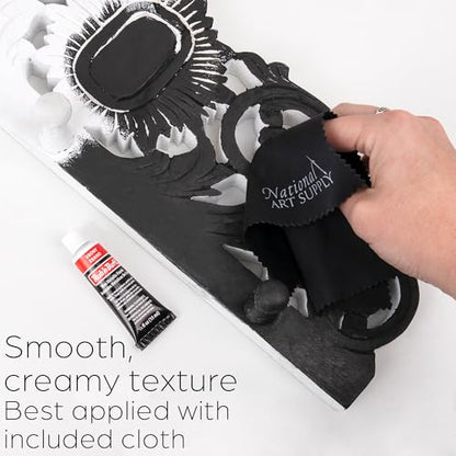 Amaco Rub and Buff Black Ebony 0.5oz/15ml Gilding Wax & 5"x7" Microfiber Cleaning Cloths - Microfiber Cloths for Smooth Metallic Finish with Rub n Buff Black Ebony Wax - Wide Coverage & Waterproof - color: Ebony
