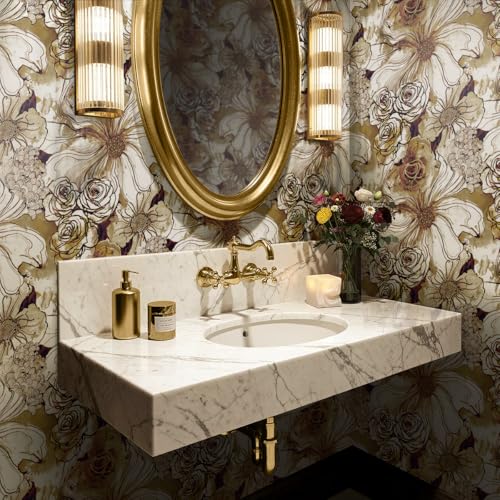 NextWall Harry & Grace Ink Rose Abstract Floral Peel and Stick Wallpaper (Metallic Bronze & Wine) - color: Metallic Bronze & Wine
