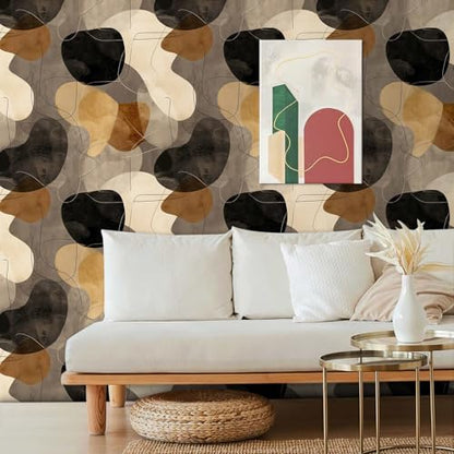 Modern Abstract Peel and Stick Wallpaper, Neutral Geometric Wallpaper