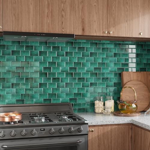 CRE8TIVE 16 Sheets Peel and Stick Subway Tile Green Backsplash Tiles for Kitchen Peel and Stick Tile Stickers Waterproof 12"x12" Renter Friendly Back Splash Stick on Tiles for Bathroom Wall Fireplace - size: 12"x12" (16-Sheets)