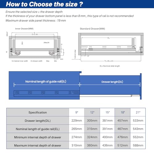 1 Pair 2 Pcs Concealed Soft Close Undermount Drawer Slides 12 Inch - size: 12 Inch