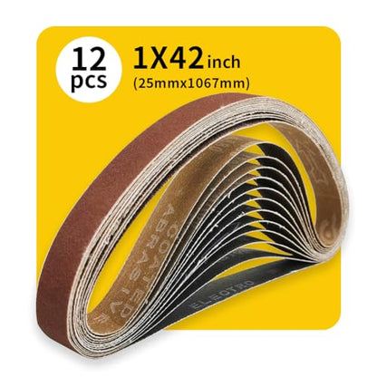 1 x 42 Inch Sanding Belt Pack 1-Inch x 42-Inch,12 Pcs(4 Each of 80 120 150 Grits) Aluminum Oxide for Sander - size: 1x42in