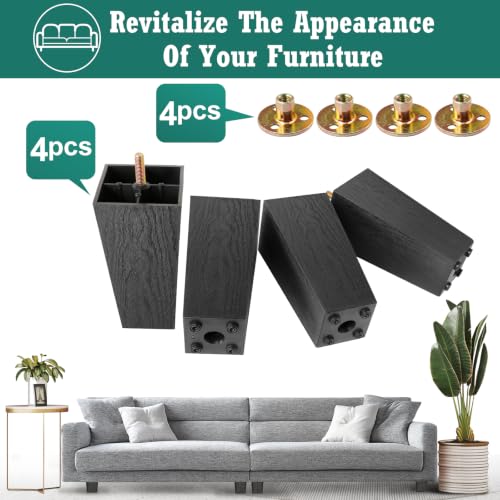 4pcs Plastic Square Legs 6" with Plate Nuts, M8-1.25 Thread - size: 6 Inch, M8-1.25 Metric Bolts