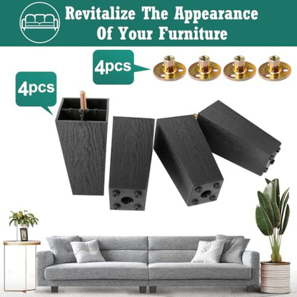 4pcs Plastic Square Legs 6" with Plate Nuts, M8-1.25 Thread - size: 6 Inch, M8-1.25 Metric Bolts