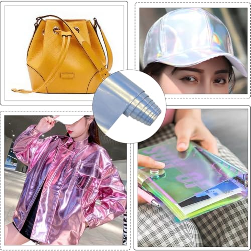 53 x 11.8 Inch 0.8mm Glossy NEON Vinyl Fabric Synthetic Leather Roll Mirrored Shiny Faux PU Leather Sheets Sky Blue Smooth Holographic Leatherette Fabric for Earring Bow DIY Project - color: Light Blue