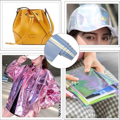 53 x 11.8 Inch 0.8mm Glossy NEON Vinyl Fabric Synthetic Leather Roll Mirrored Shiny Faux PU Leather Sheets Sky Blue Smooth Holographic Leatherette Fabric for Earring Bow DIY Project - color: Light Blue