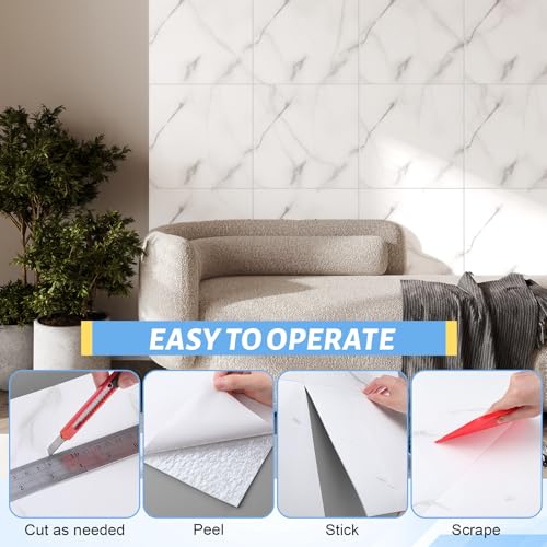 Nuanchu 36 Pcs Peel and Stick Wall Panels, 12x12 Inch, White Marble - color: White Marble