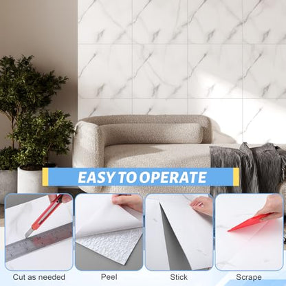Nuanchu 36 Pcs Peel and Stick Wall Panels, 12x12 Inch, White Marble - color: White Marble