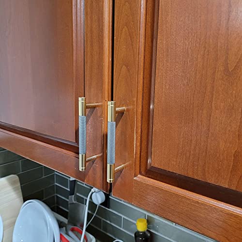 10 Pack 3 3/4 Inch 96 mm Bar Cabinet Pulls Gold and Grey Knurled Handles for Brushed Gold Drawer Pulls Cupboard Aluminum Handles - color: Gold and Grey, size: 3 3/4 Inch