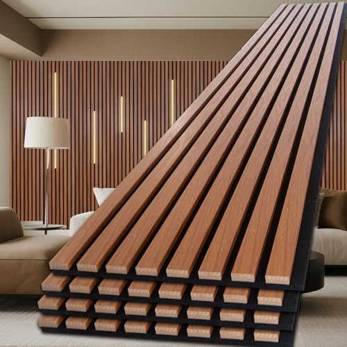 NeatiEase Wood Panels for Wall, 4-Piece 120" x 12.6" Soundproof Wood Slat Wall Panel for Interior Wall Decor Noise Cancelling, Acoustic Wall Panels, Sound Absorbing Panel (Teak) - color: Teak, size: 120" x 12.6"