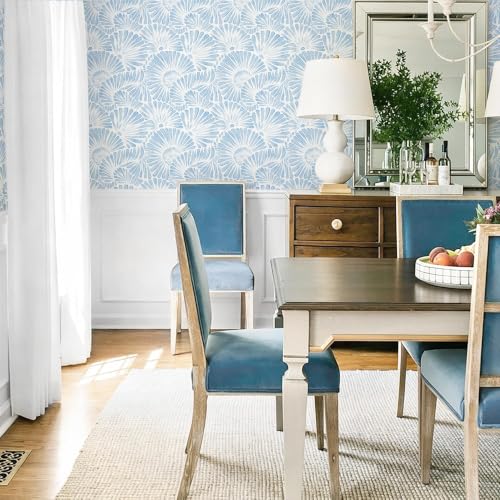 Ismoon Blue and White Wallpaper Peel and Stick Wallpaper Boho 17.3in x 6.56ft Removable Coastal Geometric Wall Paper for Bathroom Bedroom Nursery Home Wall Waterproof Vinyl - color: Blue and White, size: 17.3" x 78.7"