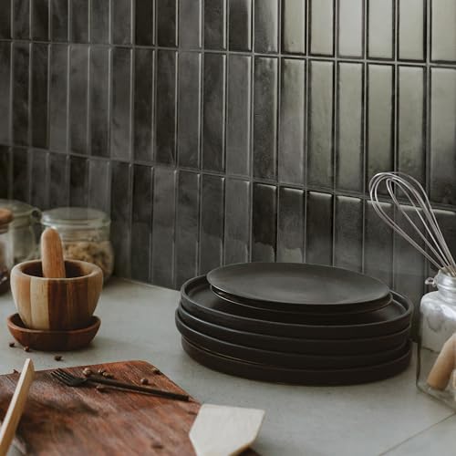 Smart Tiles Peel and Stick backsplash, Stacked Graphite Black, 11.43"x9" - color: Graphite Black