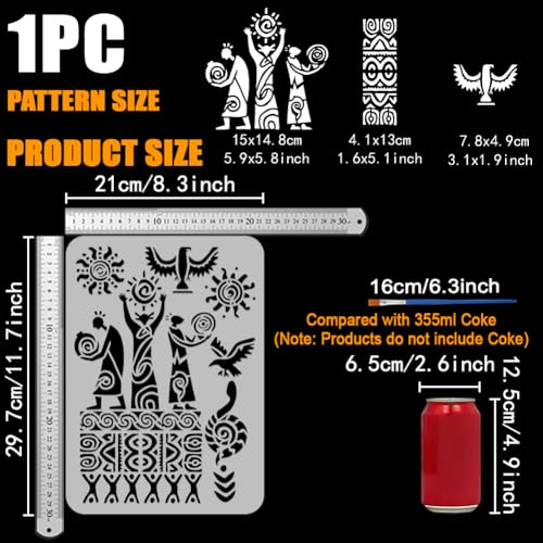 FINGERINSPIRE Ancient Man Stencils with a Brush 11.7x8.3Inch Tribe Totem Painting Stencils Snake Bird Sun Stencil Tribe Themes PET Template for Painting on Wood Floor Tile Wall Fabric DIY - color: Ancient Man