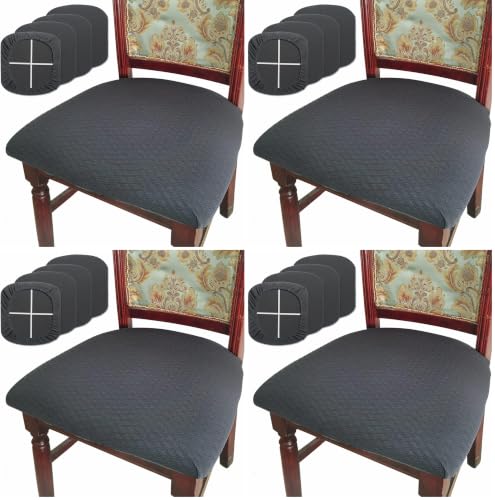 BUYUE Dining Room Chair Seat Covers Set of 4, TPU not Mixed, Friendly Jacquard Fabric Stretch Washable Slipcover for Kitchen Seat Cushions, Grey-4PCS (Pack of 4) - color: Grey, size: 4pcs (Pack of 4)