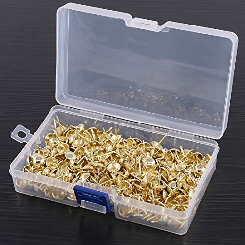 Keadic 300Pcs 7/16" (11mm) Antique Upholstery Tacks Furniture Nails Pins Kit for Upholstered Furniture Cork Board or DIY Projects - Gold