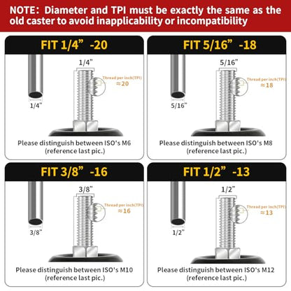 Finnhomy Swivel Caster Wheels 2 Inch Heavy Duty Threaded Stem Casters 3/8"-16x1 with Brake Set of 4 Premium Polyurethane Wheels PU Load Bearing 800 Lbs Anti-wear Smooth Casters, Red - style: 2 inch