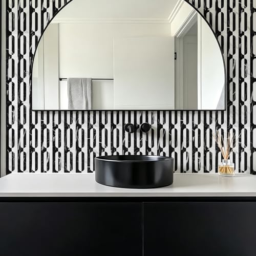 STICKGOO Peel and Stick Backsplash Tiles, 12 x 12 in, White/Black Slate - color: Marble Black+Pure White