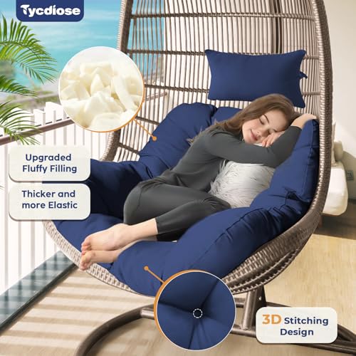 Outdoor Hanging Egg Chair Cushion Replacement, Thicken Egg Chair Cushion Waterproof Basket Eggs Chairs Cushion with Headrest Pillow, U-Shaped Cushions for Hanging Eggs Chairs Swing (Blue) - color: Blue