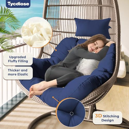 Outdoor Hanging Egg Chair Cushion Replacement, Thicken Egg Chair Cushion Waterproof Basket Eggs Chairs Cushion with Headrest Pillow, U-Shaped Cushions for Hanging Eggs Chairs Swing (Blue) - color: Blue